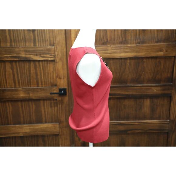 Ruby Rd Shirt Women Large Red Maroon‎ Sleeveless Ribbed Tank With Necklace Boho - Picture 8 of 13